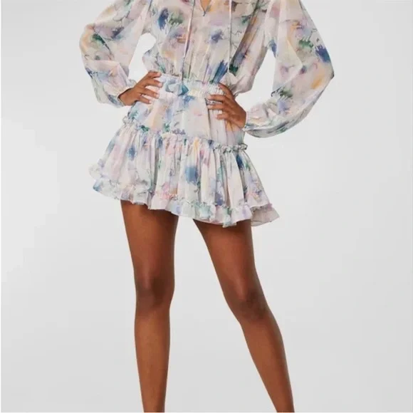 NWT MISA Lorena Split-Neck Printed
Chiffon Mini Dress - Picture 4 of 8